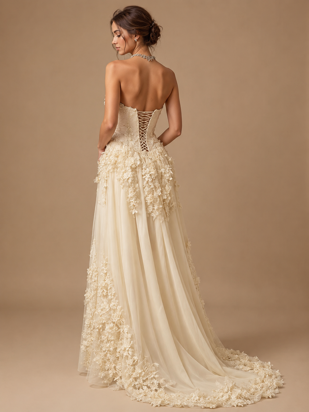 MARIELLE | Yellow Strapless Sequin Appliqué Floor-Length Evening Gown