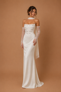 AURELIS | Strapless Embellished Corset Column Wedding Gown with Lace Gloves and Neck Scarf