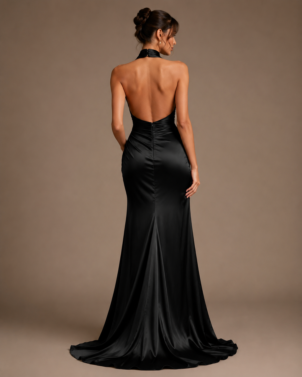 SABINE | Retro Satin Halter High Slit Maxi Dress