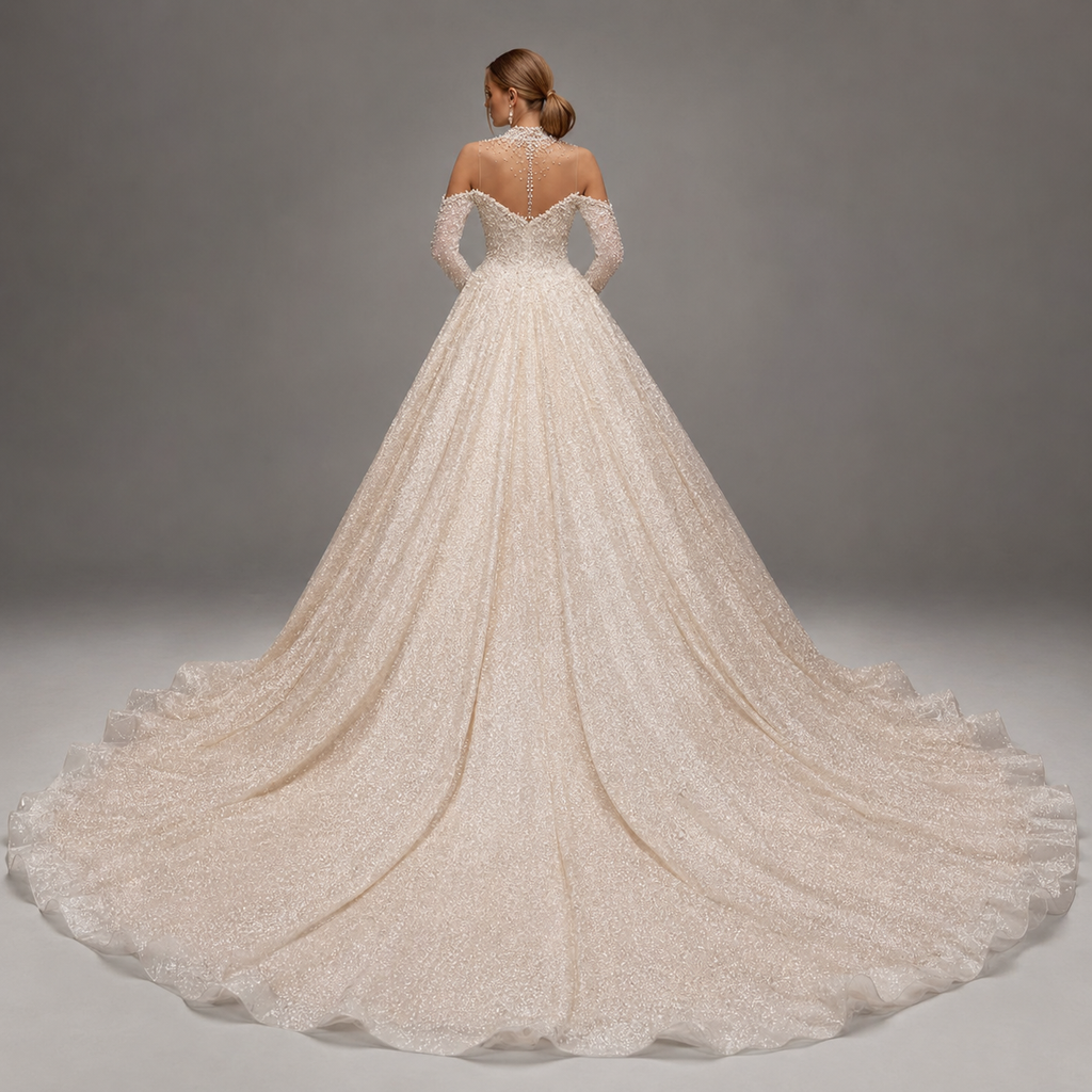 ARABELLE | Champagne Beaded Off-Shoulder Ball Gown Wedding Dress