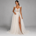MACI | Floral Crystal-Beaded Corset A-Line Tulle Wedding Dress with Train