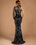 VALERIA | Black Silver Sequin One-Sleeve Mermaid Evening Gown