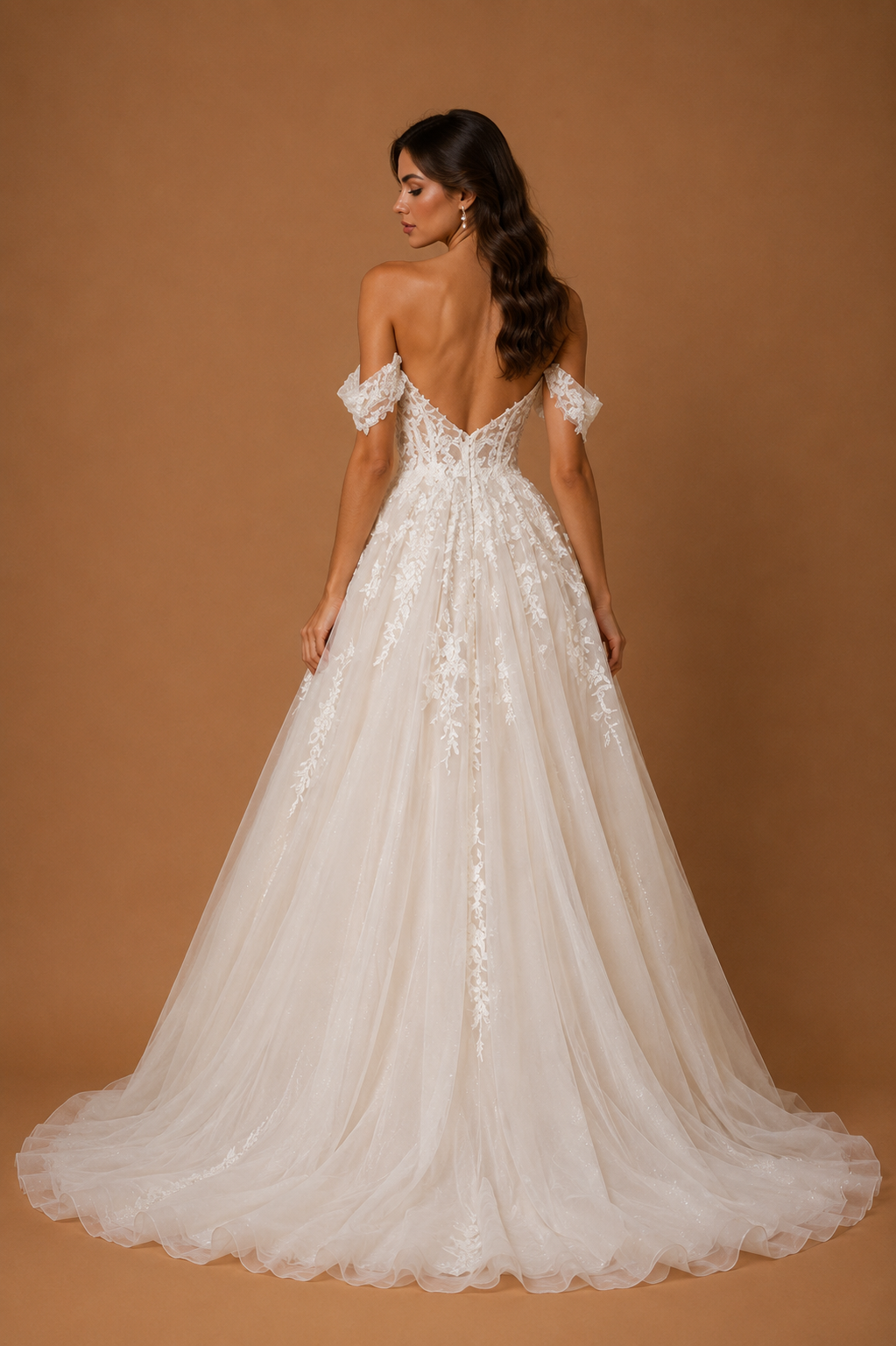 ADELYRA | Off-Shoulder Lace Corset A-Line Wedding Gown with Sweetheart Neckline and Chapel Train