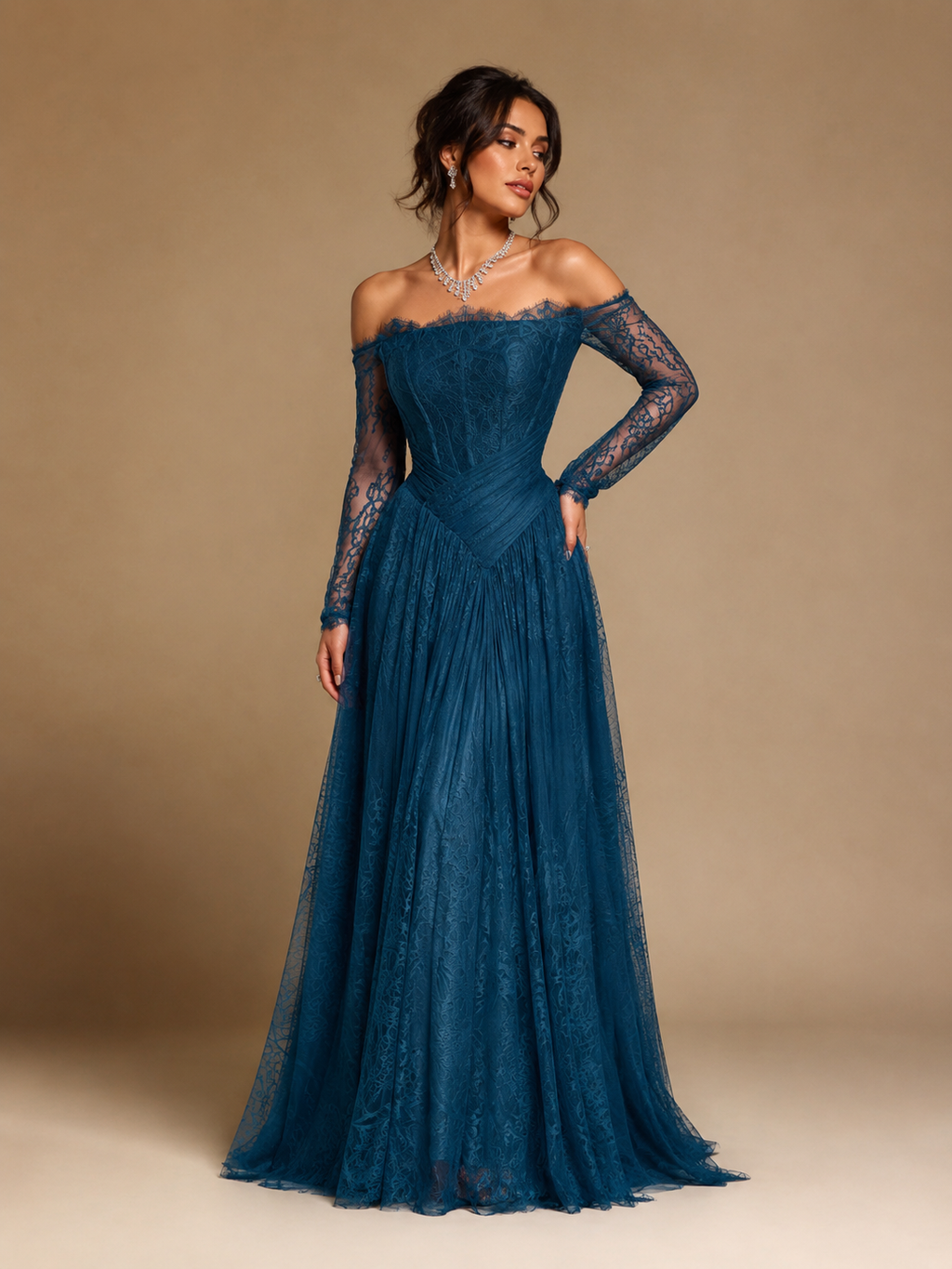 CELESTE | Navy Blue Sequin Sweetheart Prom Gown with Detachable Cape