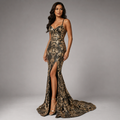 VIOLETTE | Black & Gold Sequin Baroque Mermaid Evening Gown