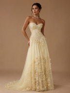 MARIELLE | Yellow Strapless Sequin Appliqué Floor-Length Evening Gown