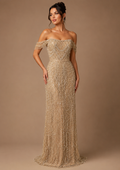 EVANTHIA | Pearl Beaded Off-Shoulder A-Line Formal Evening Gown