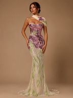 LILIANNE | Purple Floral Beaded Strapless Mermaid Evening Gown
