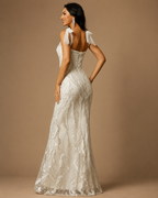 AMARIS | White Silver Sequin Bow-Strap Mermaid Evening Gown