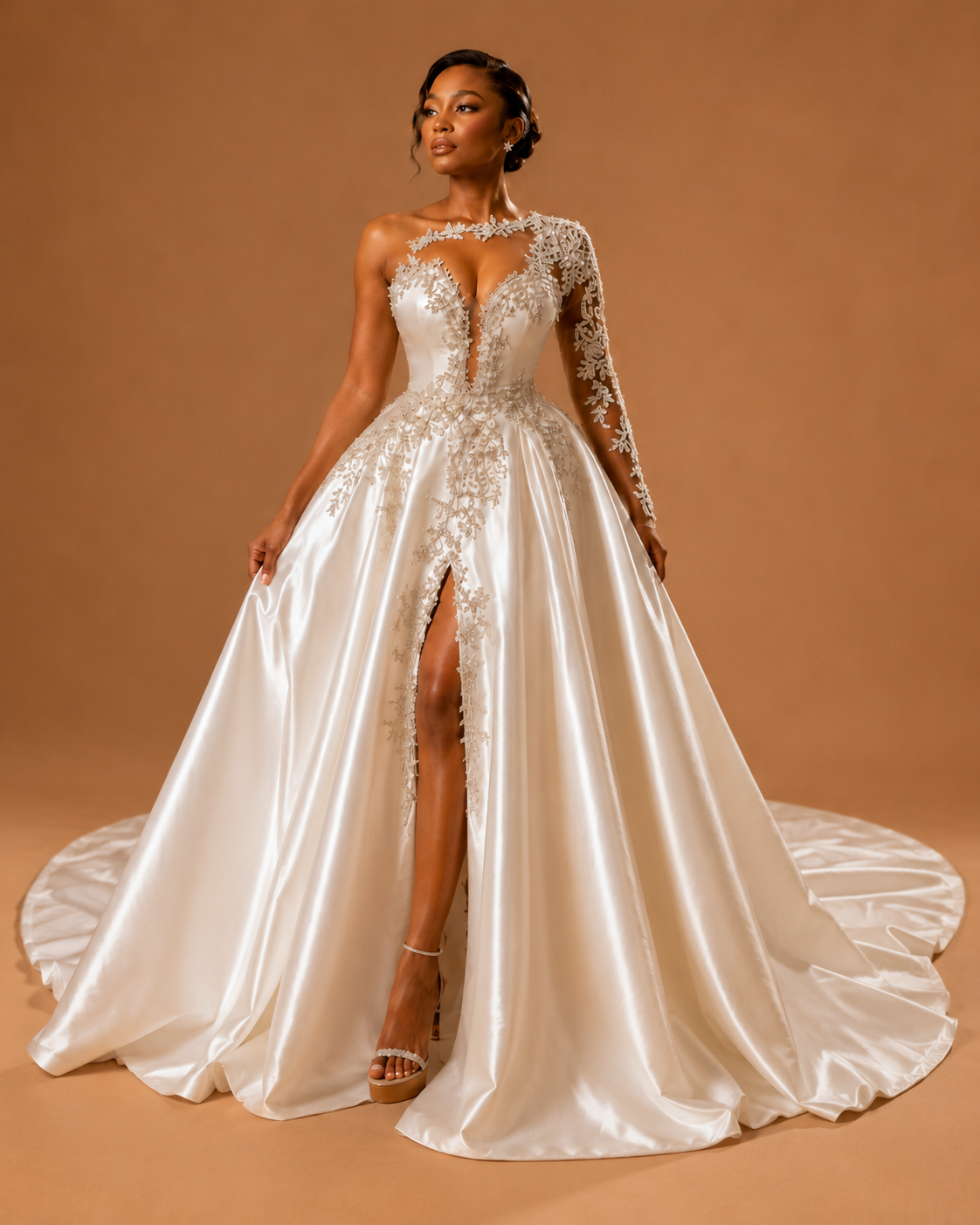 LELIANA | Beaded Long Sleeve Princess Ball Gown Wedding Dress Bridal Gown