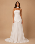 SAVELLE | Strapless Beaded Draped Chiffon Couture Wedding Gown