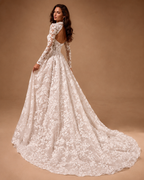 EVELINA | Vintage Lace Long Sleeve Open Back A-Line Wedding Dress Bridal Gown
