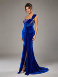 ZARINA | Royal Blue Velvet One-Shoulder Plus-Size Evening Gown