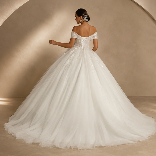 GABRIELLA | Off-Shoulder Sparkle Ball Gown Wedding Dress
