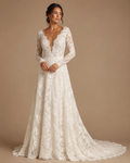 VIRELIA | Long Sleeve Lace A-Line Wedding Dress with Illusion Plunge