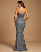 VARESSA | Silver Crystal Sequin Strapless Mermaid Evening Gown