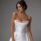 CELESTIA | Strapless Pearl-Detailed Satin Ball Gown Wedding Dress