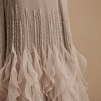 ELARA | Beaded Cape Sleeve Ruffle Train Evening Gown