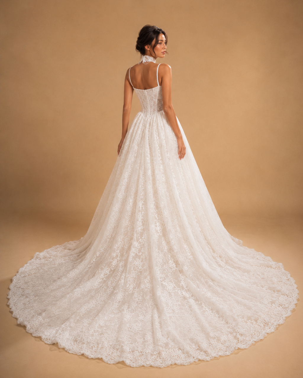 REBECCA | Elegant Spaghetti Strap White Lace A-Line Wedding Dress Bridal Gown