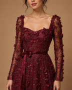 VELORIA | 3D Floral Beaded Long Sleeve A-Line Formal Gown