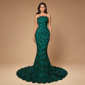 ELARA | Strapless Sequin Floral Mermaid Evening Gown