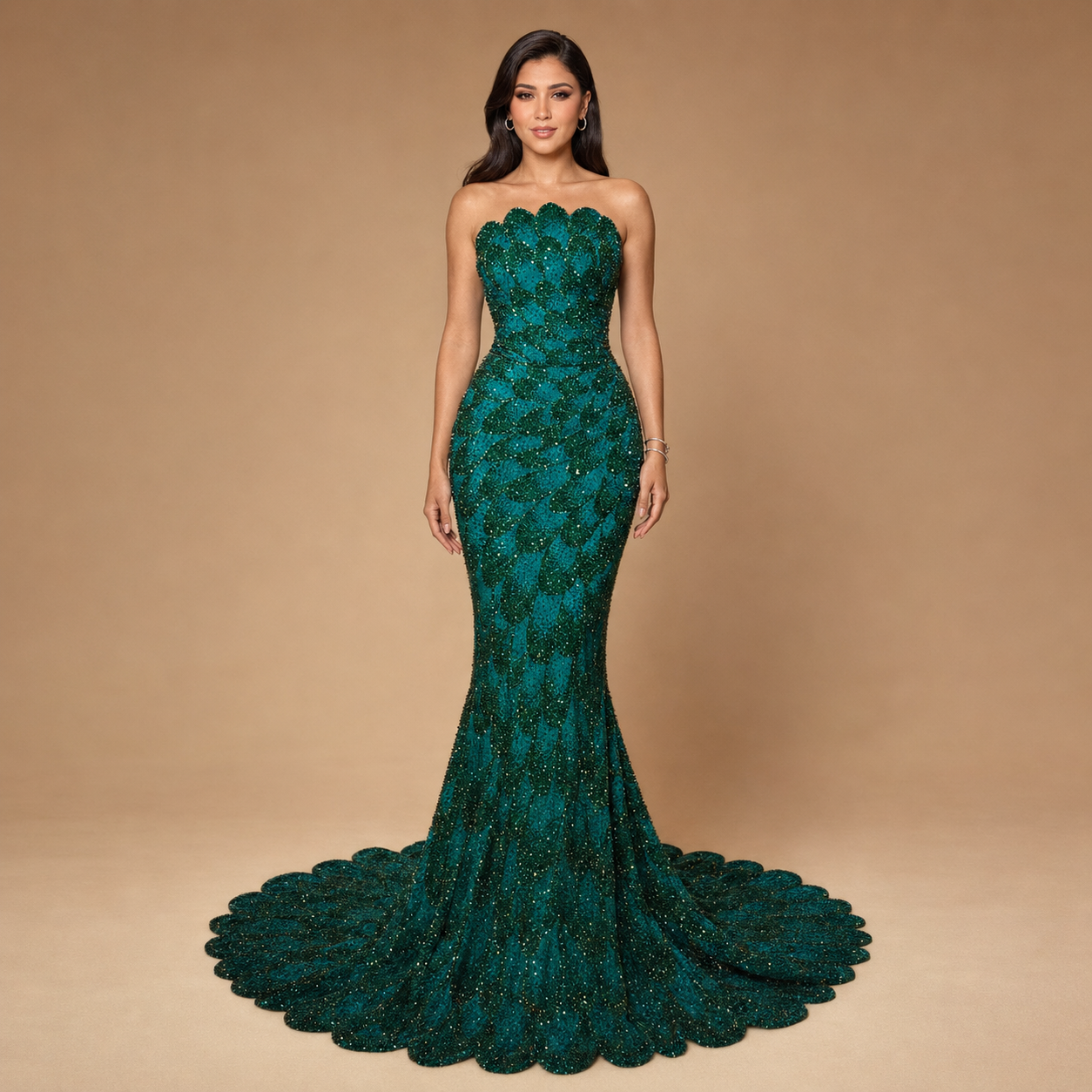 ELARA | Strapless Sequin Floral Mermaid Evening Gown