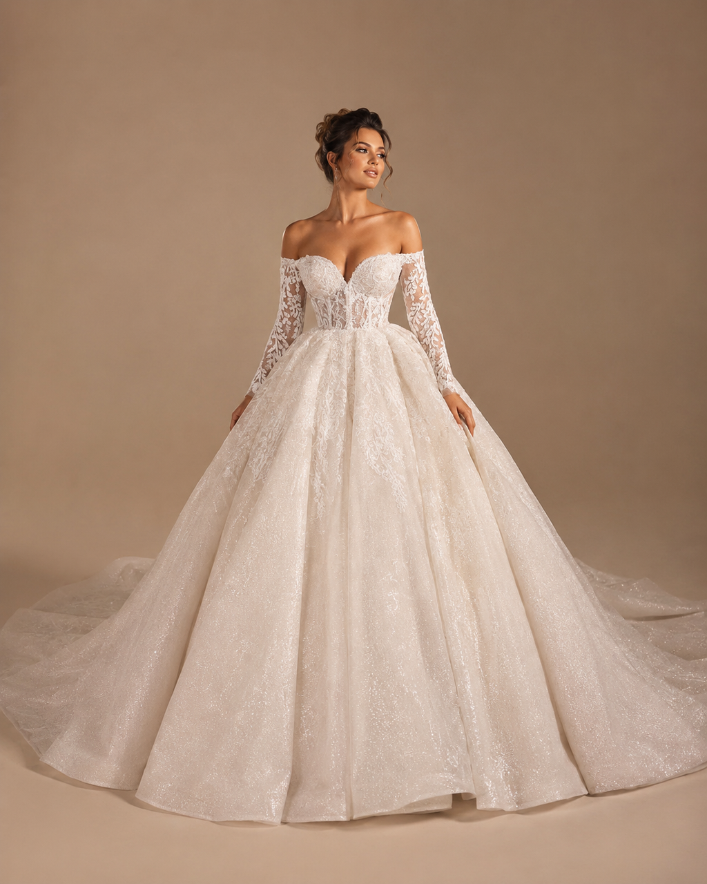 ADELINA | Sweetheart Off-Shoulder Long Sleeve Vintage Ball Gown Wedding Dress Bridal Gown