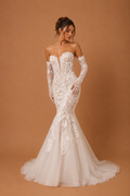 AMARIELLE | Strapless Lace Corset Mermaid Wedding Gown with Detachable Long Sleeves and Chapel Train