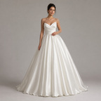 AMARISE | Crystal Illusion Long-Sleeve Sweetheart Satin Ball Gown Wedding Dress