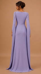 SERENZA | Beaded Square Neck Cape Sleeve Column Evening Gown