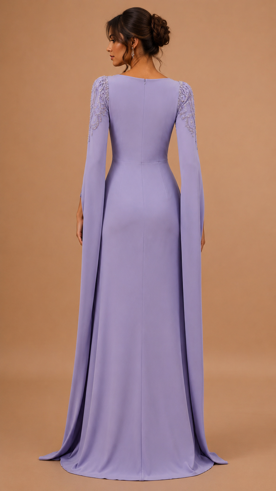 SERENZA | Beaded Square Neck Cape Sleeve Column Evening Gown