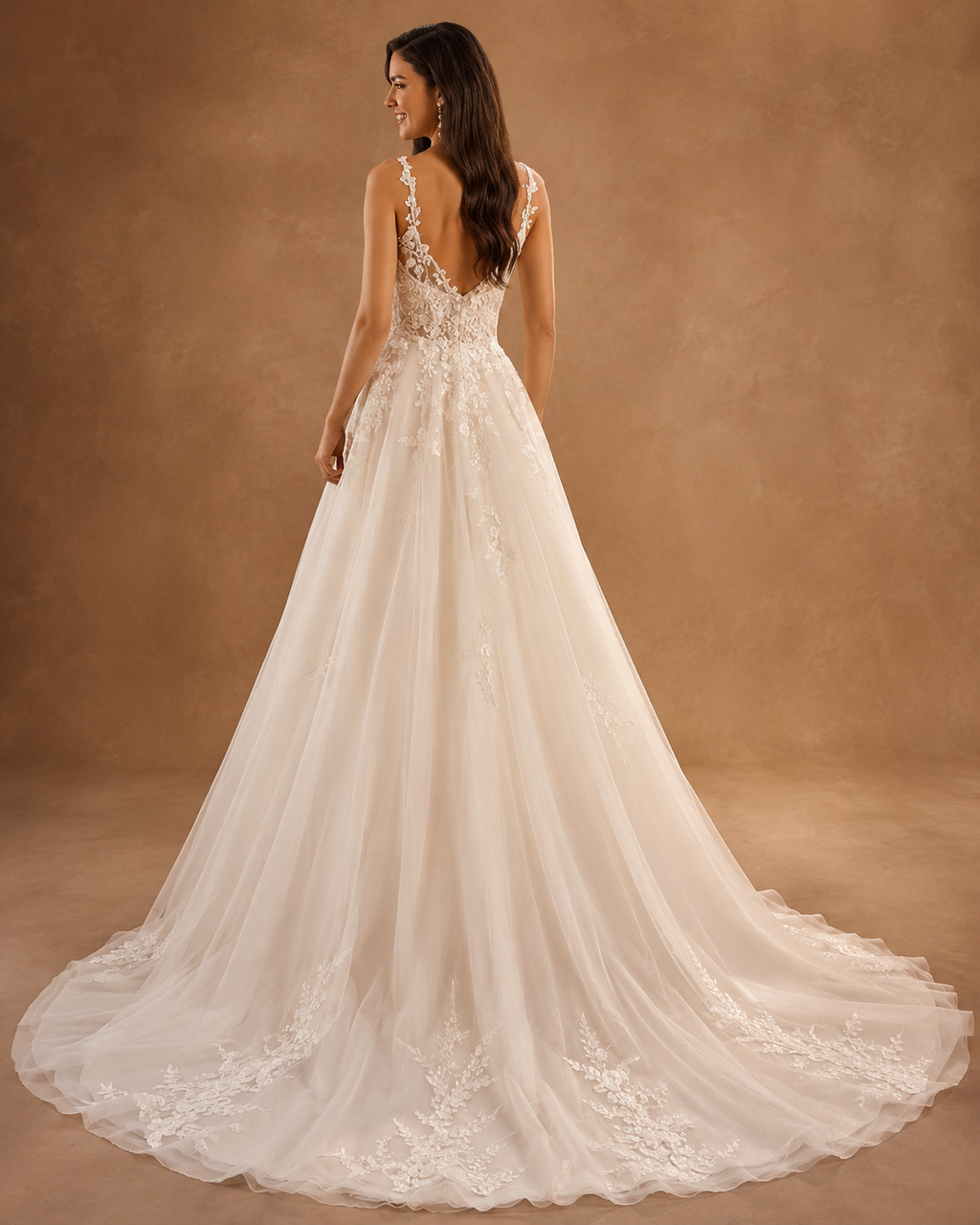 ALINA | Bohemian Square Neck Lace Tulle A-Line Wedding Dress with Spaghetti Straps
