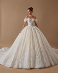 ISADORA | Ivory Off-Shoulder Lace Corset Ball Gown Wedding Dress with Cathedral Train