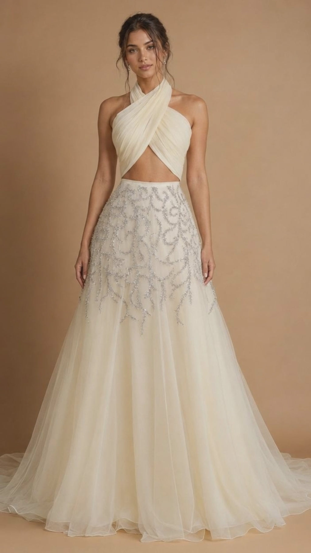 SERAPHINA | Ivory Draped Beaded A-Line Gown