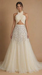SERAPHINA | Ivory Draped Beaded A-Line Gown