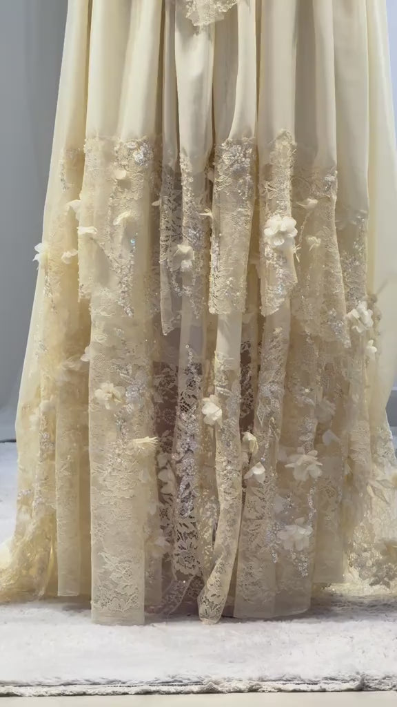MARIELLE | Yellow Strapless Sequin Appliqué Floor-Length Evening Gown