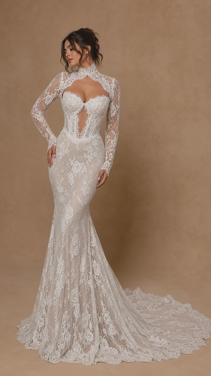 SERAPHINE | High-Neck Long Sleeve Lace Mermaid Couture Wedding Gown