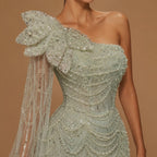 SEREYA | Pearl Beaded One-Shoulder Couture Evening Gown