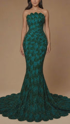 ELARA | Strapless Sequin Floral Mermaid Evening Gown
