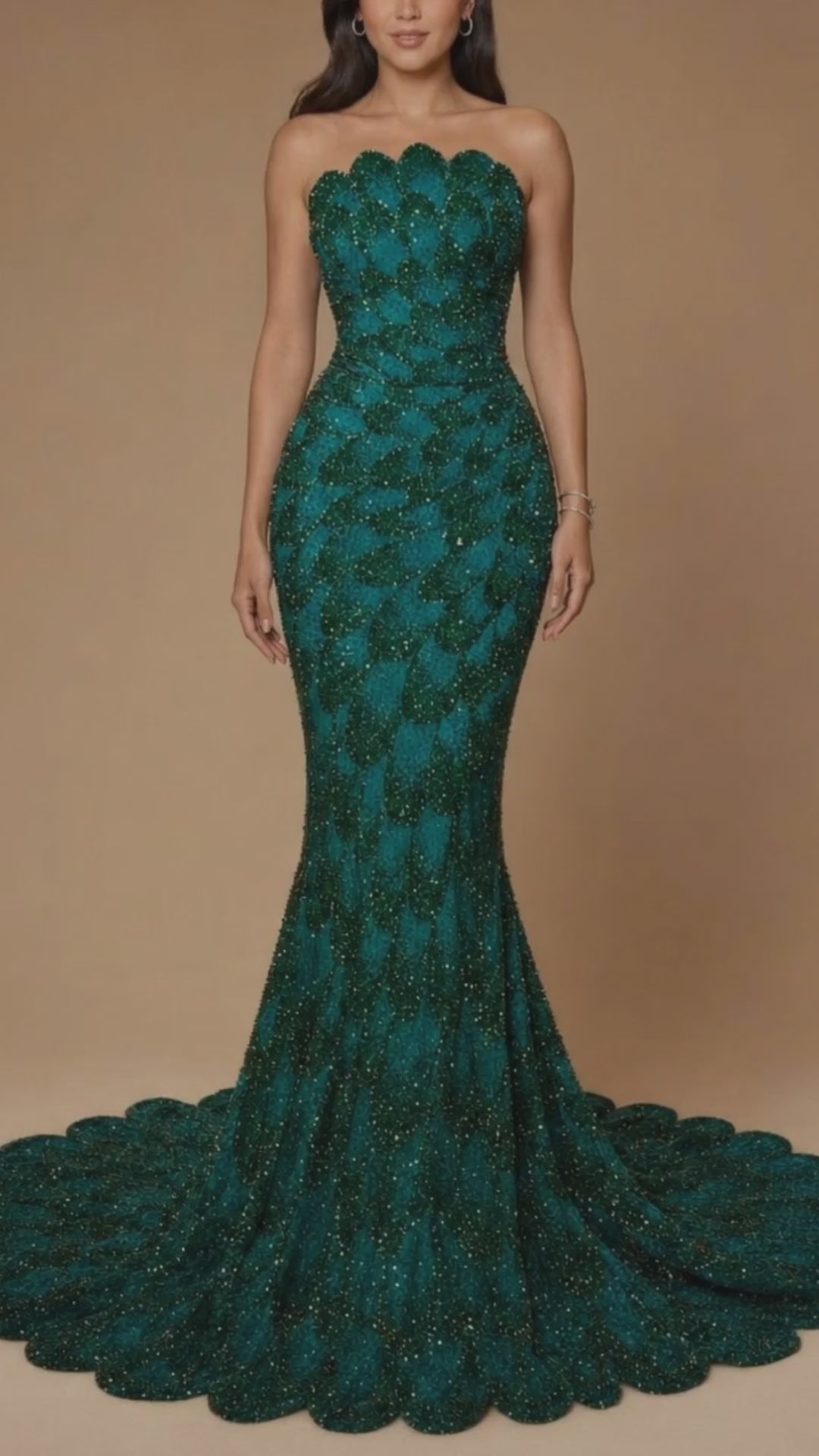 ELARA | Strapless Sequin Floral Mermaid Evening Gown