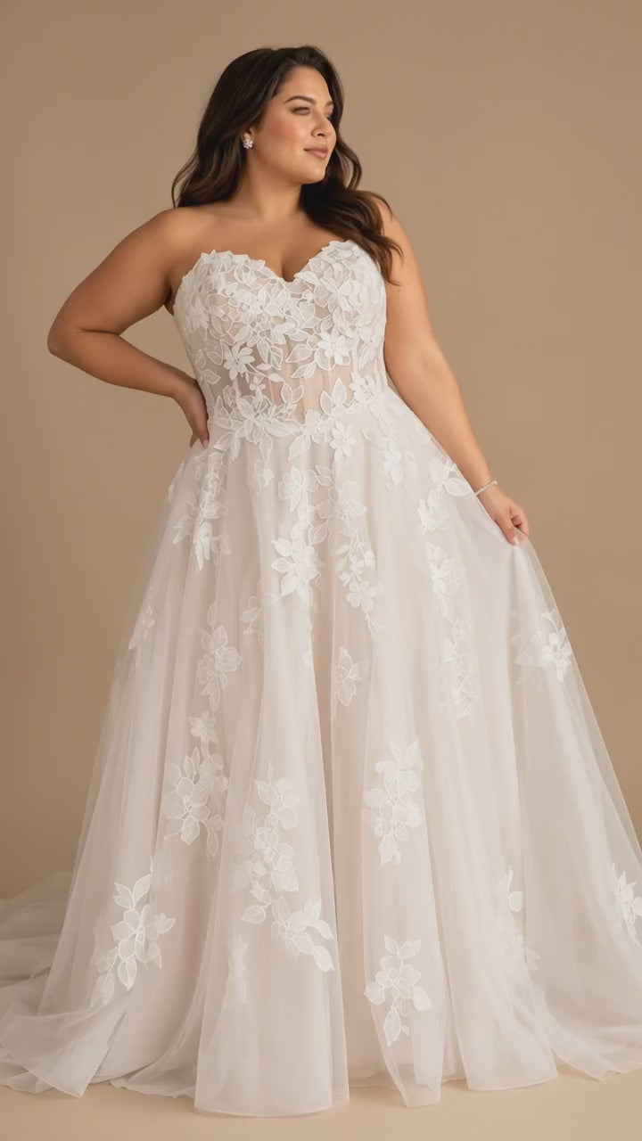 ELVANORA | Floral Lace Corset A-Line Wedding Dress