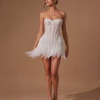 SOLENNE | Strapless Lace Corset Fringe Couture Mini Dress